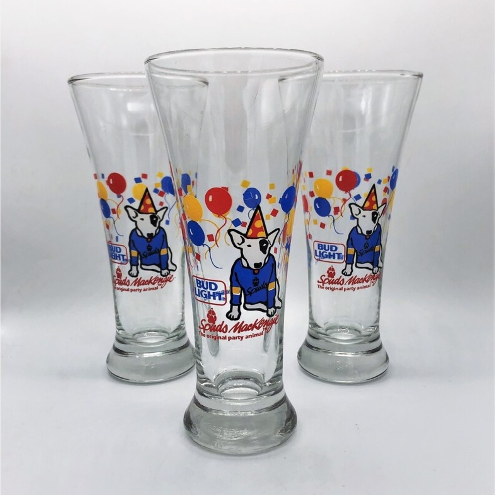 Spuds Mackenzie Bud Light The Original Party Animal 1987 Pilsner Glasses Set(3)
